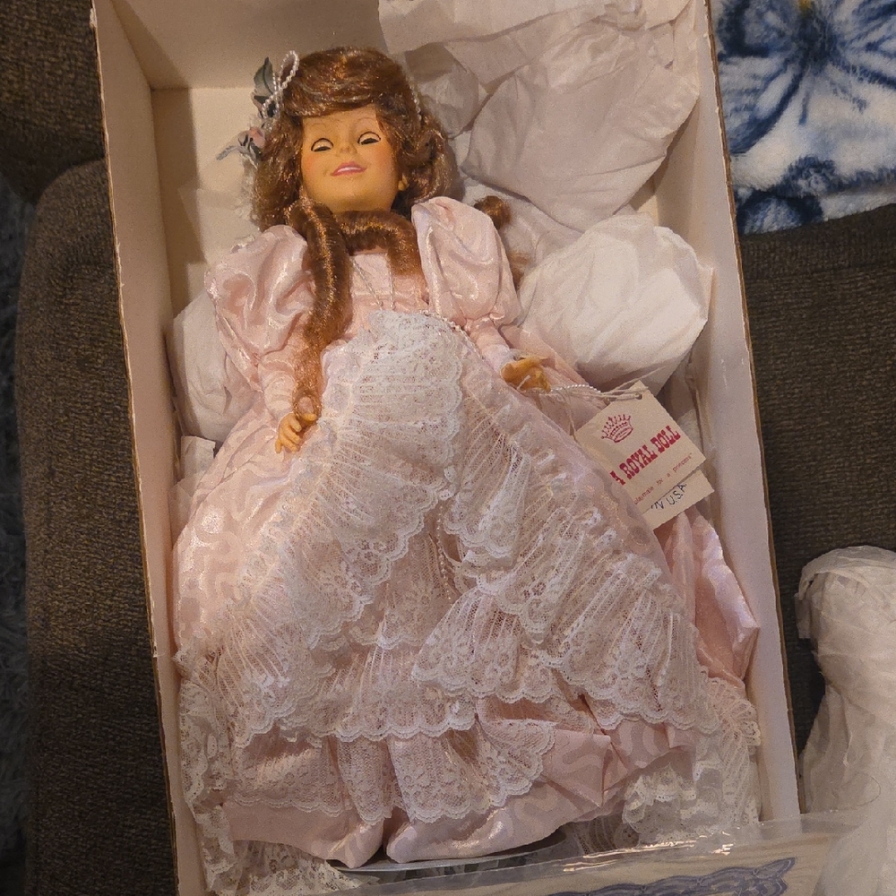 Charming Pink Lace Doll with Brown Hair